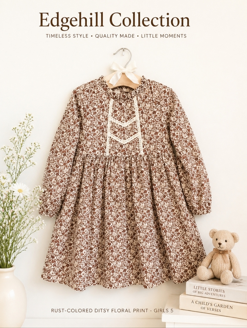 Edgehill Collection Rust-colored Ditsy Floral Print - Girls 5